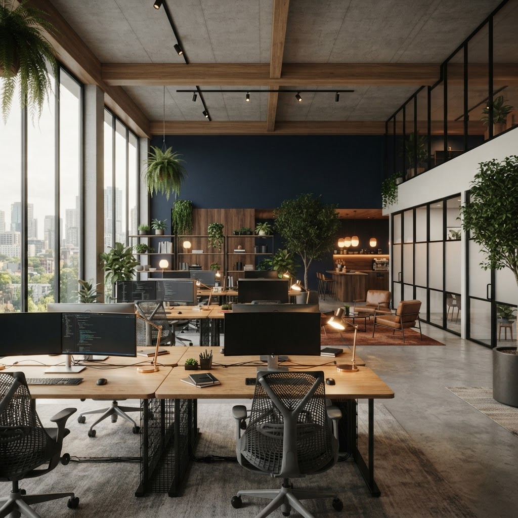 Espacio de trabajo moderno equipado con mobiliario Oficina Pro